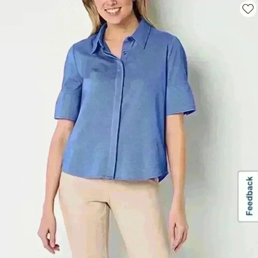 NWT Liz Claiborne Blue Ribbed Button Down Short Sleeve Button Down Shirt Sz XXL